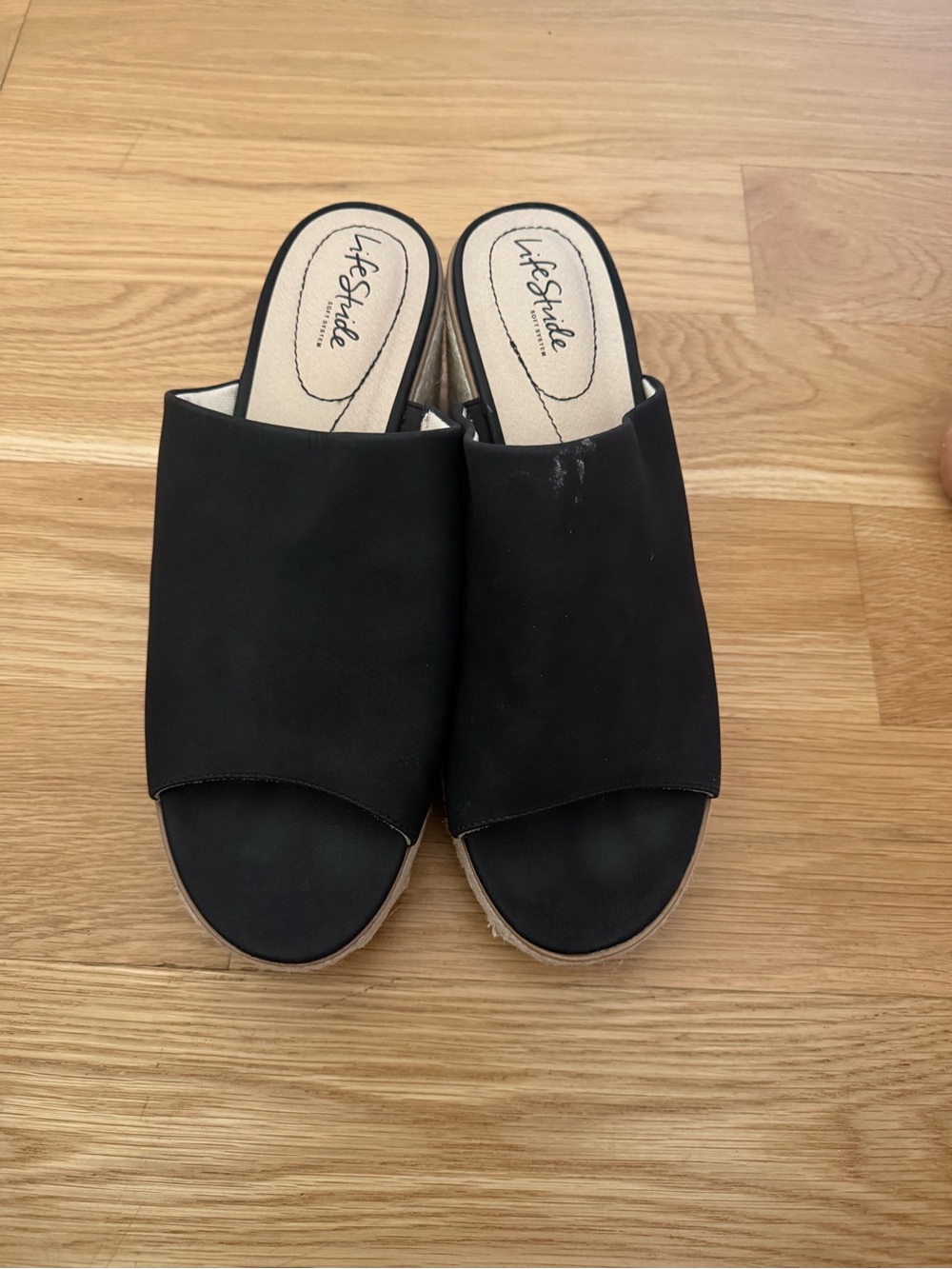 Life Stride Black Open-Toe Slide Mules for Women